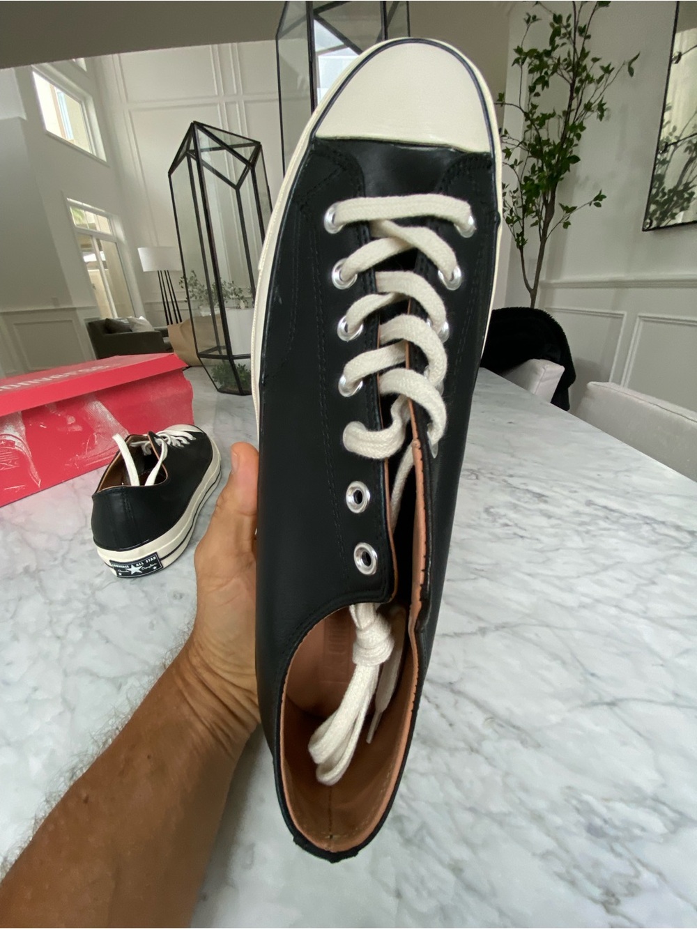 Converse Chuck Taylor ‘70 Low Top Leather Sneakers in Black and White - Picture 5 of 11